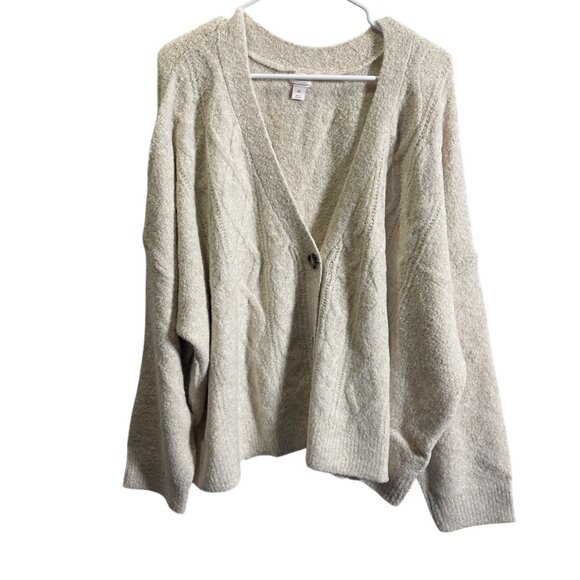 Auden Womens Beige Cozy Button Front Cardigan 4X Textured Knit - Picture 1 of 5
